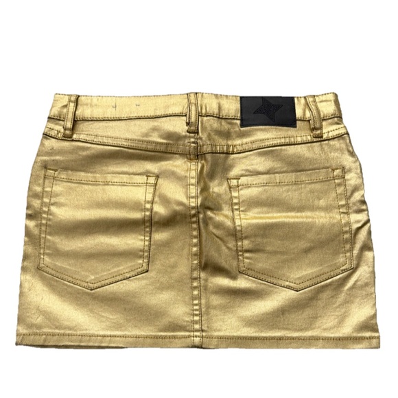 BCBGGeneration Gold Metallic Mini Skirt Size 25 Shiny Faux Leather Denim Style - Picture 4 of 8